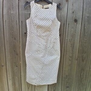 THAKOON DRESS WOMENS SZ 12 STRIPED WHITE BODYCON ZIP SLEEVELES ROUND NECK COTTON